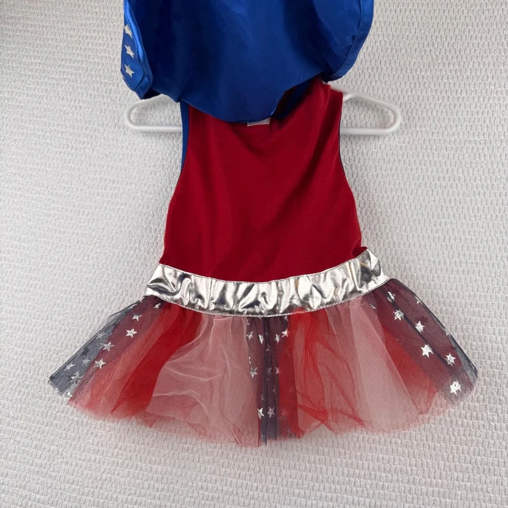Bootique Superhero Girl Dog Costume Size Medium Tutu Cape Stars Halloween